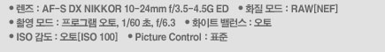 렌즈:AF-S DX NIKKOR 10-24mm f/3.5-4.5G ED/ 화질모드:RAW[NEF]/ 촬영모드:프로그램 오토, 1/60초, f/6.3 / 화이트밸런스:오토/ ISO감도:ISO100/ Picture Control:표준